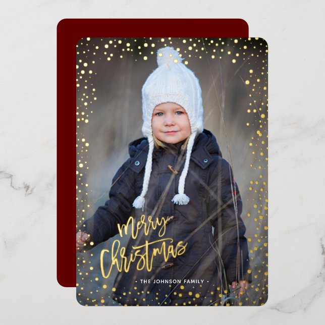 Gold dots merry christmas real Foil Holiday Card (Front/Back)
