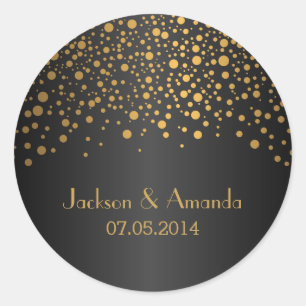 Gold Dots on Black Personalize Classic Round Sticker