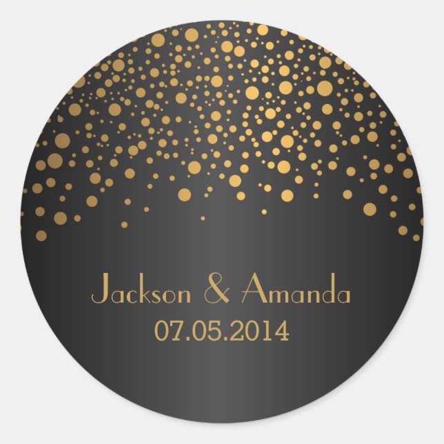 Gold Dots on Black | Personalize Classic Round Sticker (Front)