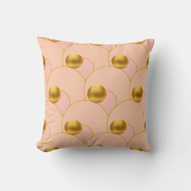 Gold Dots on Pink Circles Throw Pillow (Front)
