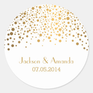 Gold Dots on White Personalize Classic Round Sticker