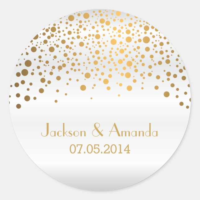 Gold Dots on White Satin | Personalize Classic Round Sticker (Front)