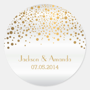 Gold Dots on White Satin   Personalize Classic Round Sticker