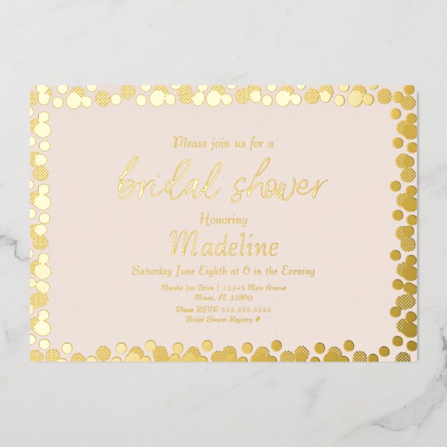 Gold Dots Pattern Wedding Foil Pressed Invitation (Front)
