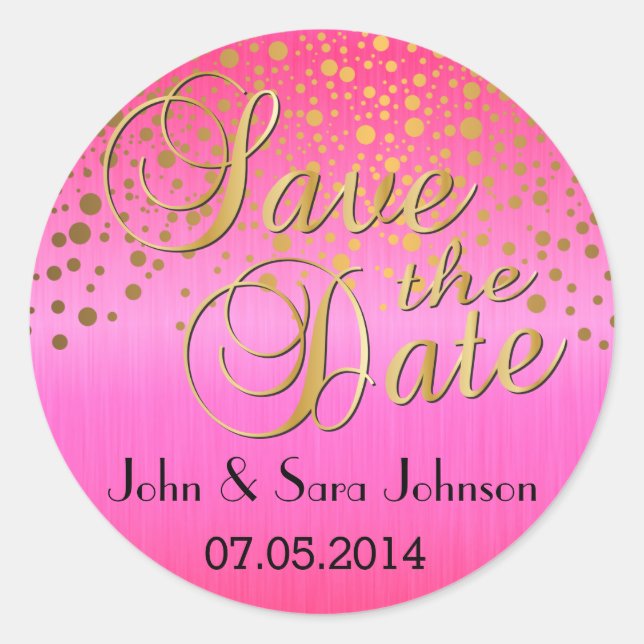 Gold Dots & Pink | Personalize | Wedding Classic Round Sticker (Front)