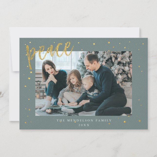 Gold Dots Sage Green Christmas Carte de vacances (Devant)