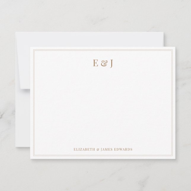Gold Double Border Elegant Couple Initials Card (Front)