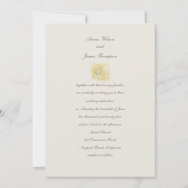 Gold Dove Elegant Ecru Simple Classy Wedding  Invitation (Front)