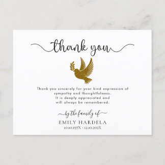 Gold Dove Élégante Carte de remerciements funérair