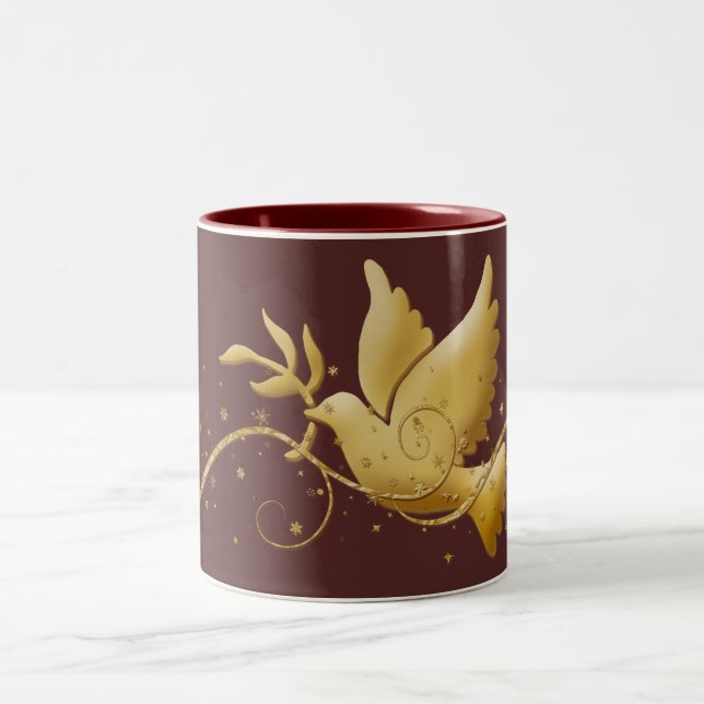 Gold dove of peace Christmas coffee mugs & cups (Center)