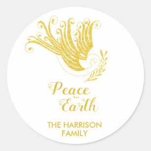Gold Dove Peace on Earth Christmas Classic Round Sticker