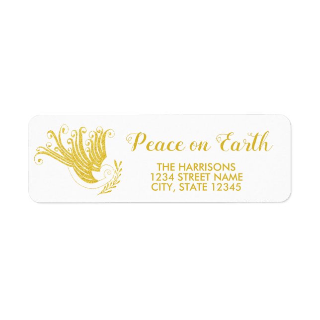 Gold Dove Peace on Earth Christmas Return Address (Front)
