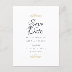 Gold Doves and Heart Elegant Script Save the Date Announcement Postcard