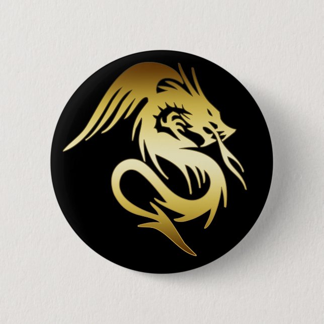 GOLD DRAGON 2 INCH ROUND BUTTON (Front)