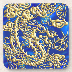 Gold Dragon Blue Satin Lush Coaster