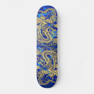 Gold Dragon Blue Satin Lush Skateboard