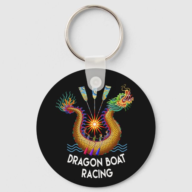 Gold Dragon Boat with Paddlers Keychain (Front)