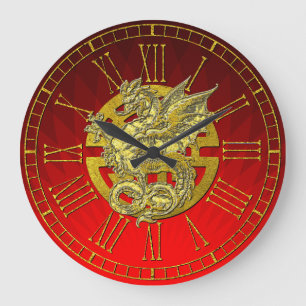 Gold Dragon Chinese Symbol Prosperity Large Clock