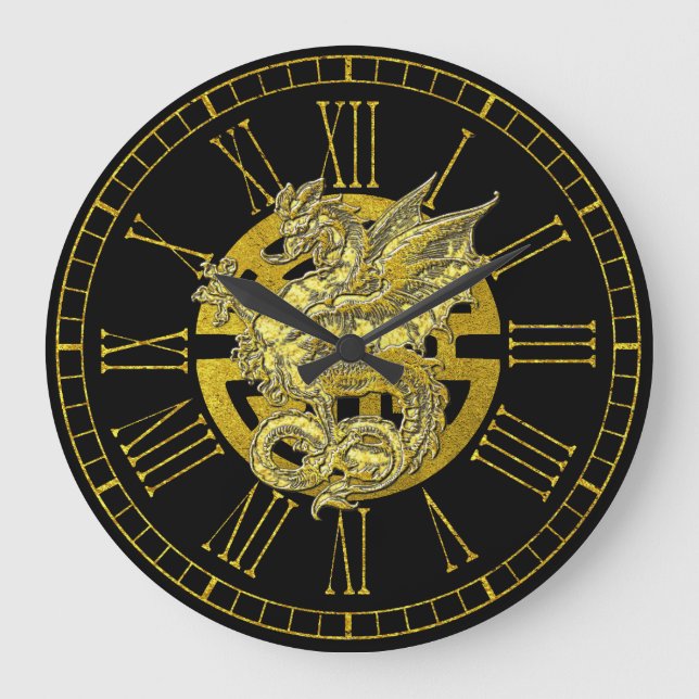 Gold Dragon Chinese Symbol Prosperity Large Clock (Front)