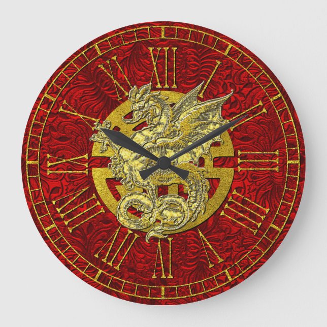 Gold Dragon Chinese Symbol Prosperity Large Clock (Front)