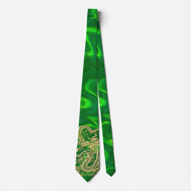 Gold Dragon Green Satin Lush Cravate (Devant)