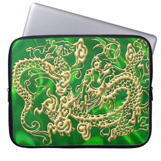 Gold Dragon Green Satin Lush Laptop Sleeve