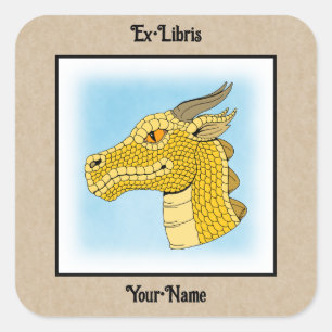 Gold Dragon Head in Profile Bookplate Square Sticker
