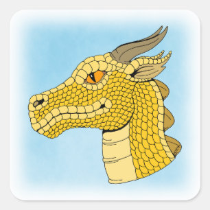 Gold Dragon Head in Profile Square Sticker