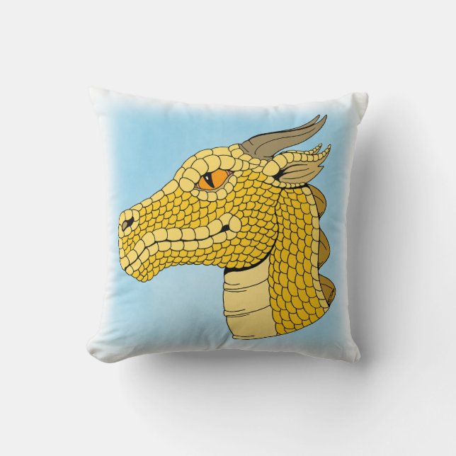 Gold Dragon Head in Profile Throw Pillow (Front)