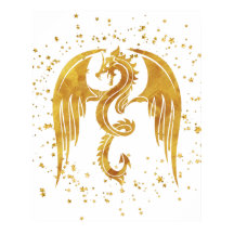 Gold Dragon In The Stars Poster sur fond blanc