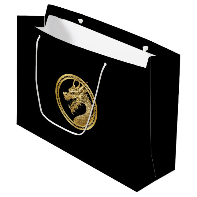 Gold Dragon Large Gift Bag (Front Angled)