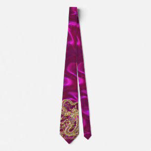 Gold Dragon Magenta Satin Lush Tie