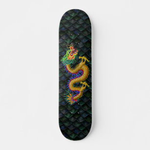 Gold Dragon on Green Dragon Scales Skateboard