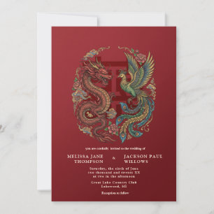 Gold Dragon Phoenix Chinese Wedding Invitation
