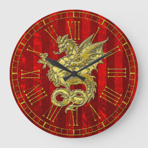 Gold Dragon Red Foil Stripe Large Clock