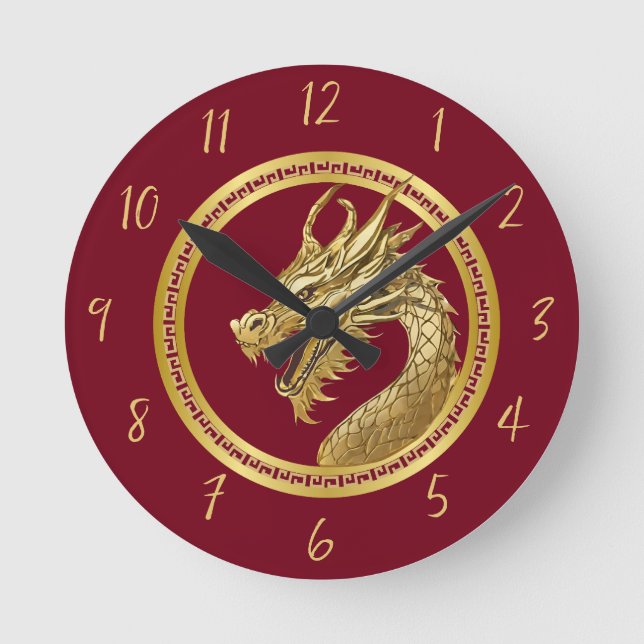 Gold Dragon-Red- Round Clock (Front)