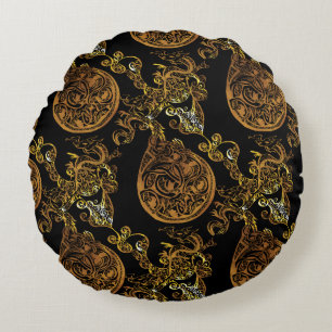 Gold Dragon Round Pillow