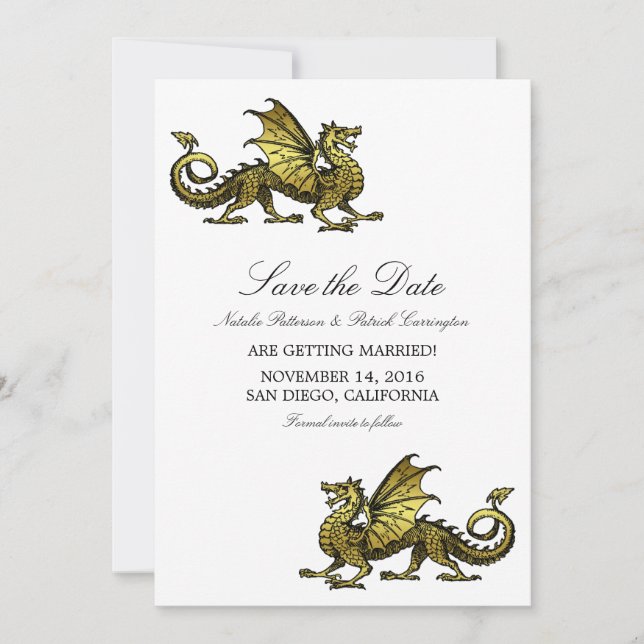 Gold Dragon Save the Date Invite (Front)