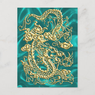 Gold Dragon Turquoise Satin Lush Gold Card