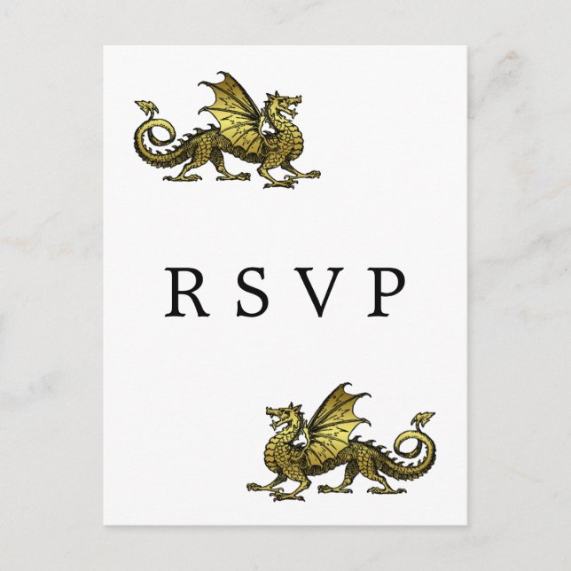 Gold Dragon Wedding RSVP Postcard (Front)
