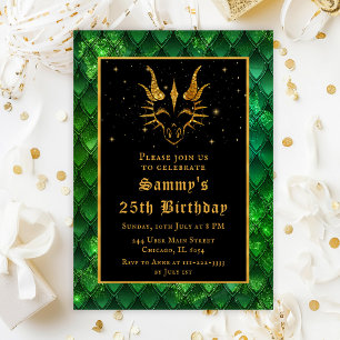 Gold Dragon with Green Scales Birthday Party Invitation