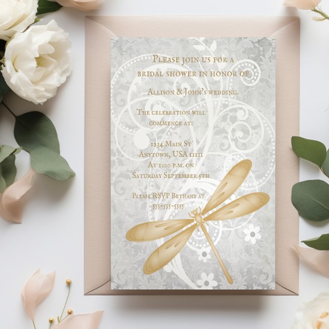 Gold Dragonfly Bridal Shower Invite (Gold Dragonfly Bridal Shower Invitation)