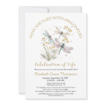 Gold Dragonfly Celebration of Life Invitation