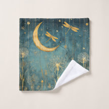 Gold Dragonfly Crescent Moon Night Sky