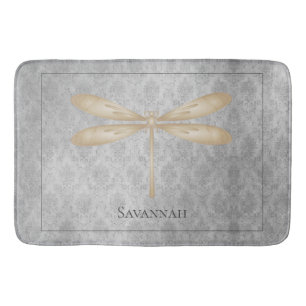 Gold Dragonfly Damask Bath Mat