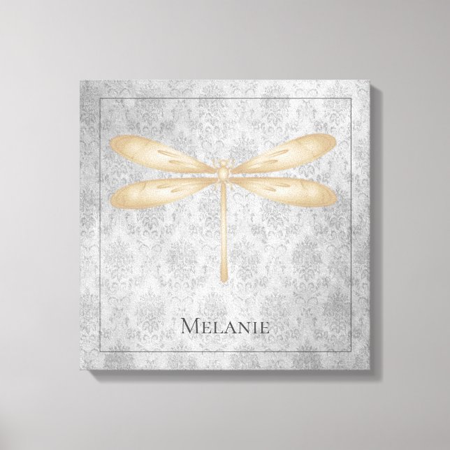 Gold Dragonfly Damask Canvas Print (Front)
