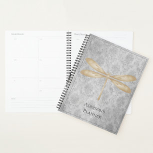 Gold Dragonfly Damask Planner