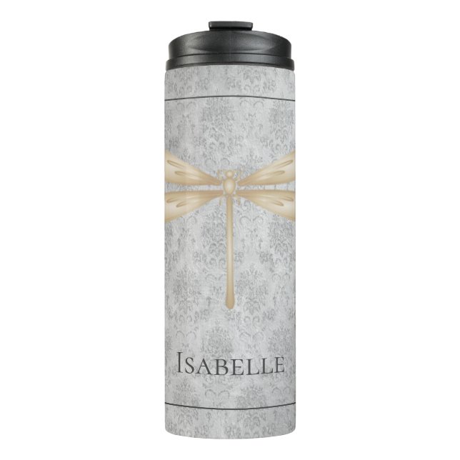 Gold Dragonfly Damask Thermal Tumbler (Front)
