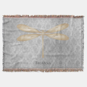 Gold Dragonfly Damask Throw Blanket
