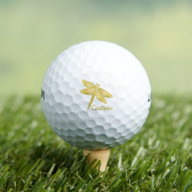 Gold Dragonfly Design Golf Balls (Insitu Tee)